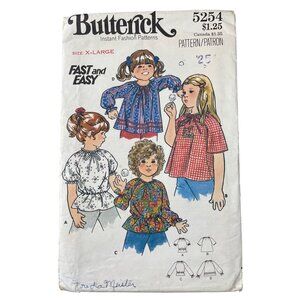 Butterick 5254 Vintage Childs Blouse Sewing Pattern Size XL 6 Designs Retro CUT